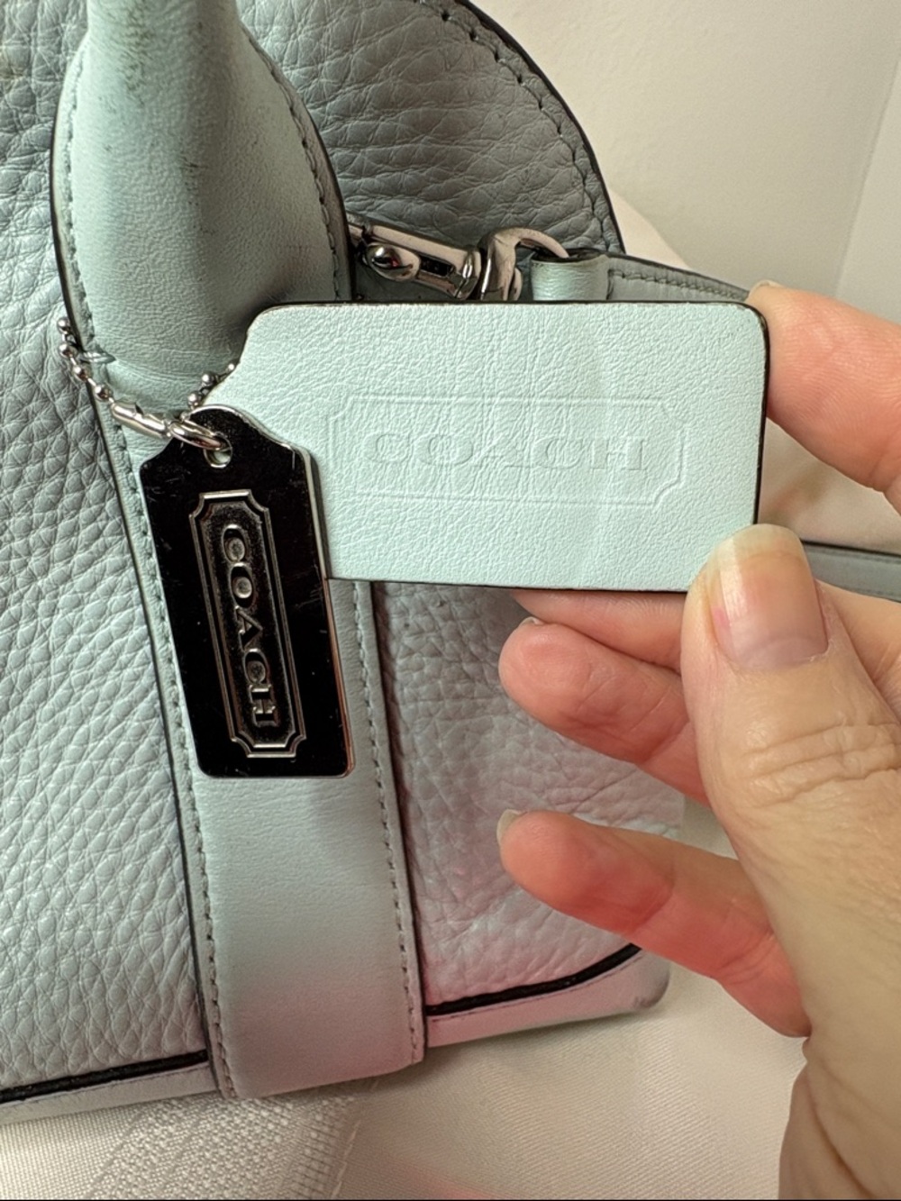 Coach Bleecker Mini Preston Satchel in Sea Mist Pebbled Leather with Strap - Picture 5 of 15